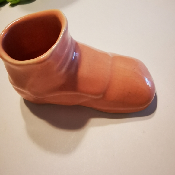 Vintage Porcelain Salmon Pink Baby Shoe Planter - Picture 14 of 14